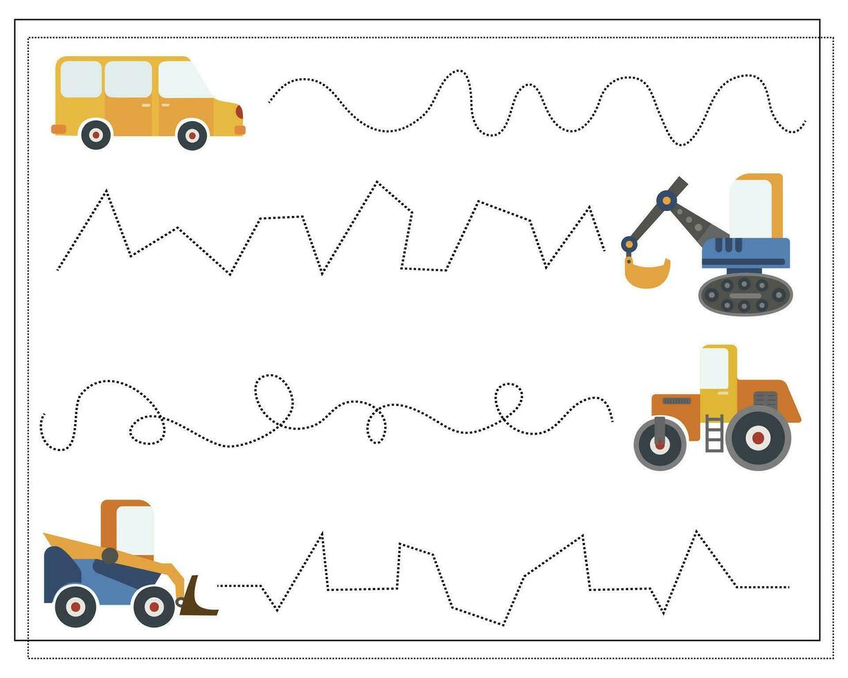 grafia addestramento, educativo gioco per figli, cartone animato macchine. vettore