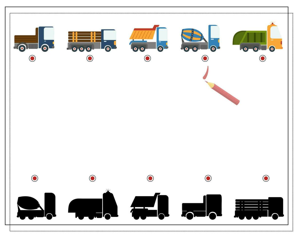 trova il giusto ombra, un educativo gioco per figli, cartone animato macchine. vettore illustrazione su un' bianca sfondo