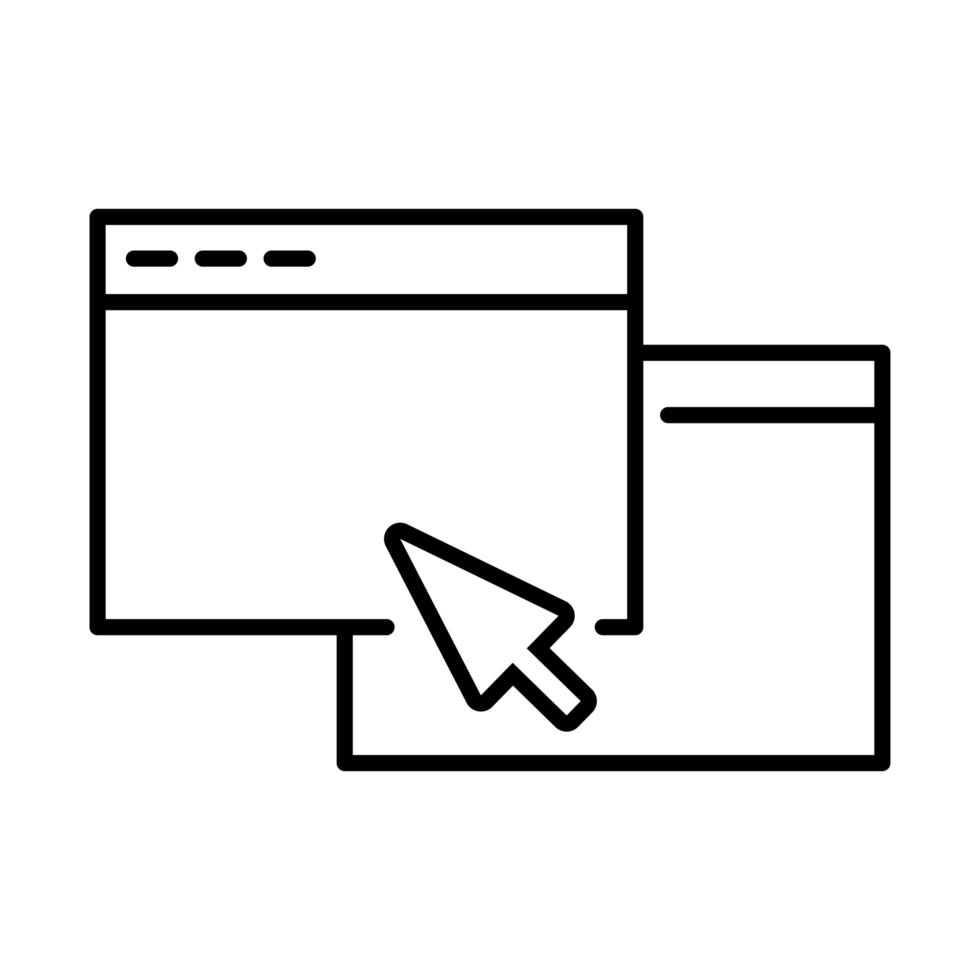modello di pagina web con icona di stile della linea del cursore vettore