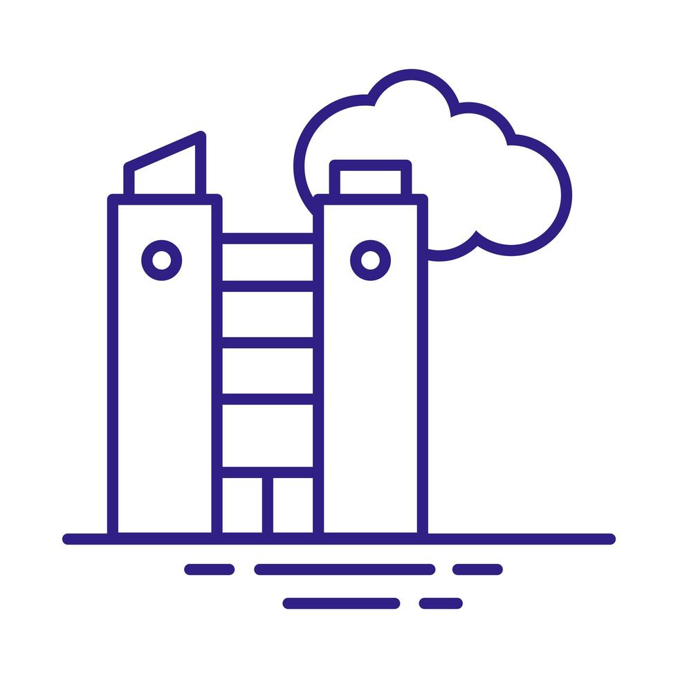 facciata di costruzione di edifici con icona di stile della linea della città delle nuvole vettore