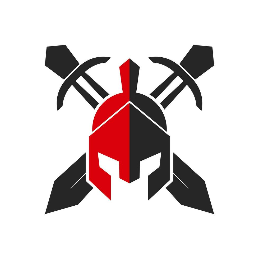 greco sparta spartano casco guerriero con attraversato lama spada logo design concetto vettore