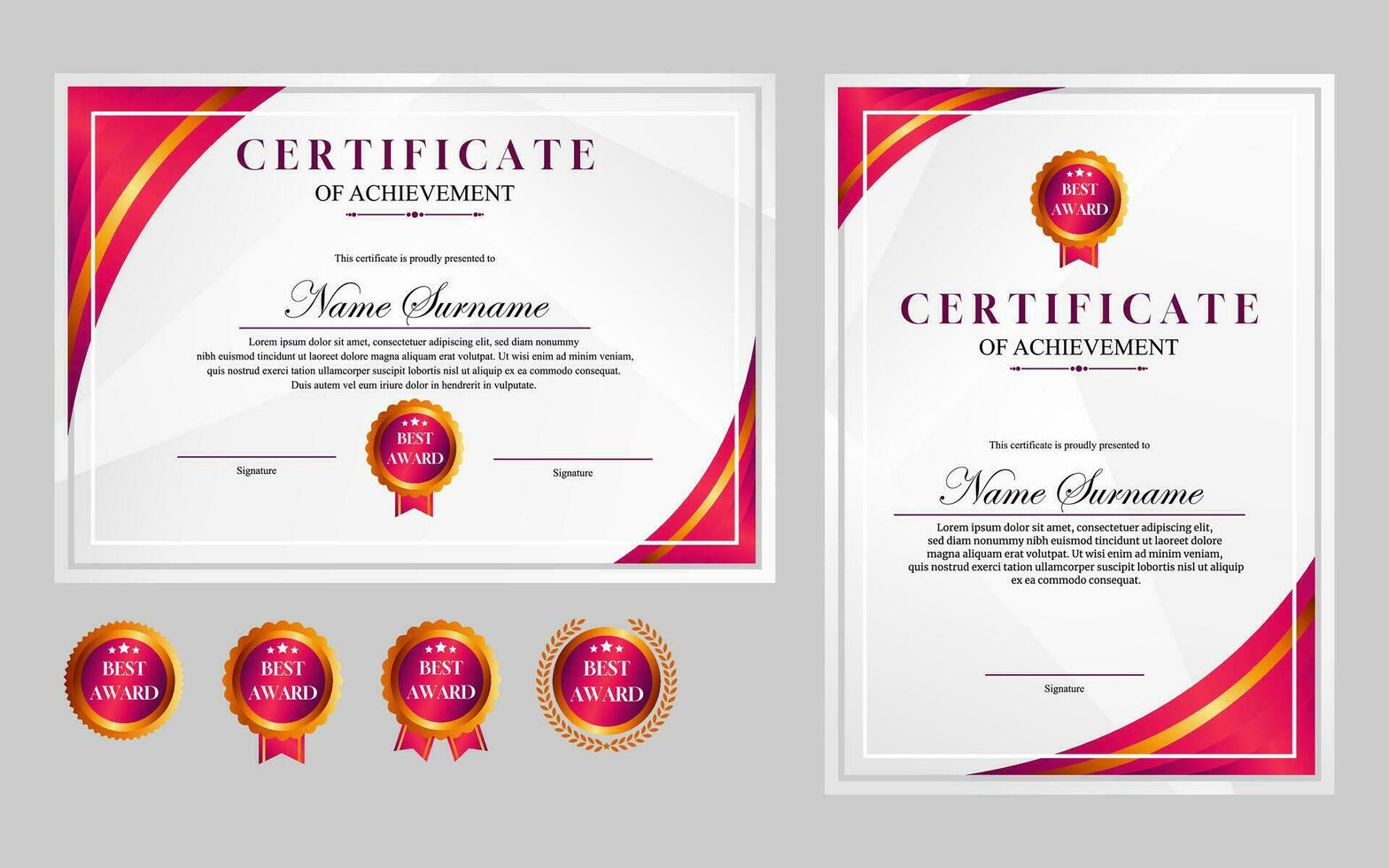 certificato design semplice moderno a4 lusso certificato rosso oro colore vettore