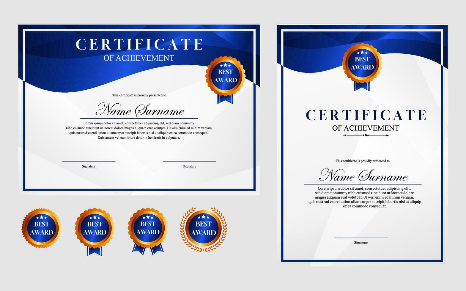 certificato design semplice moderno a4 lusso certificato blu oro colore vettore