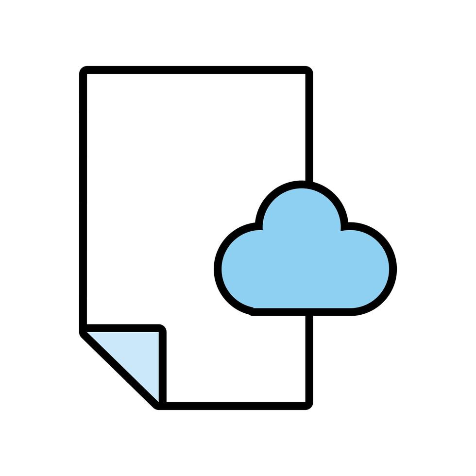documento cartaceo con linea di cloud computing e icona di stile di riempimento vettore