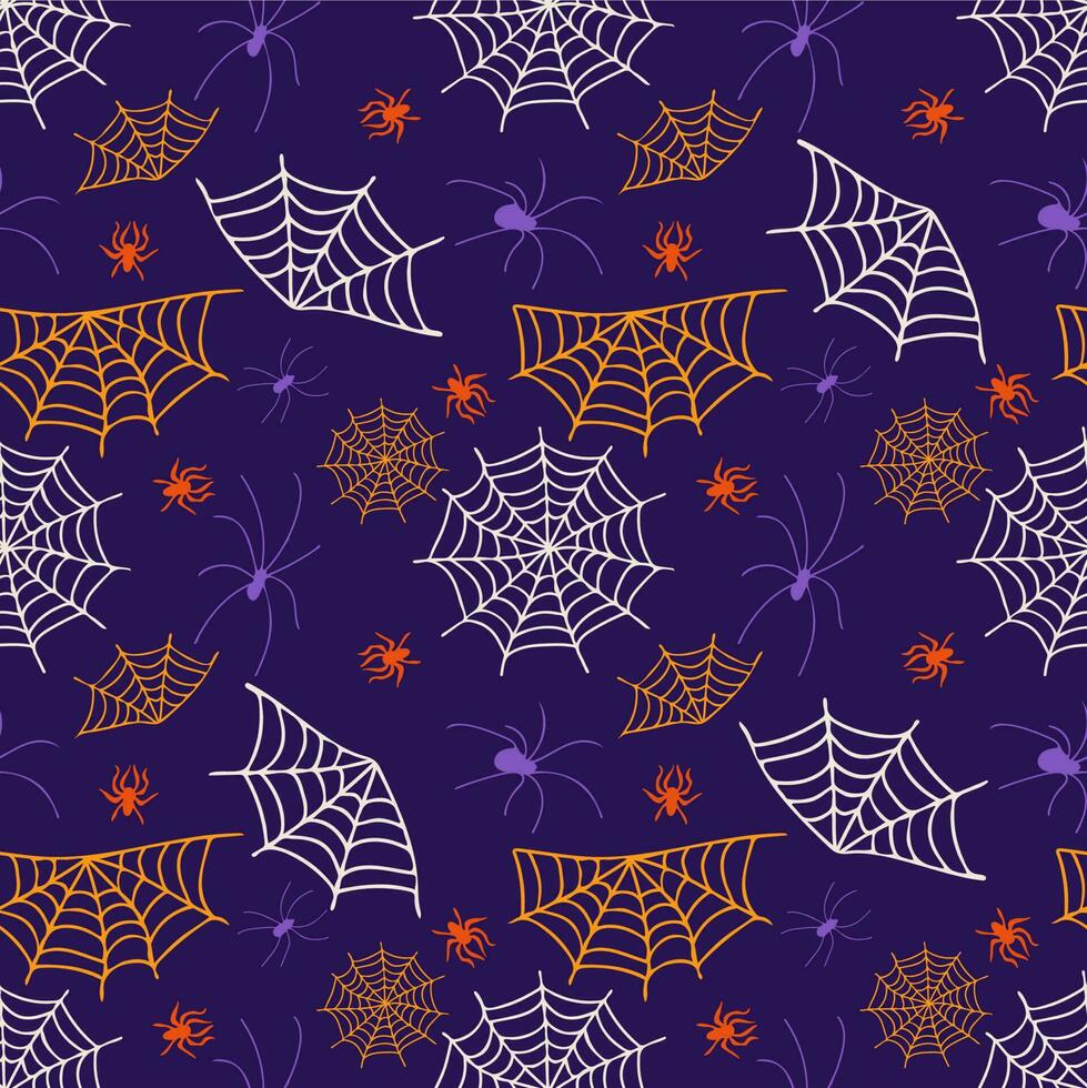 Halloween senza soluzione di continuità modello con ragni e ragno ragnatele vettore