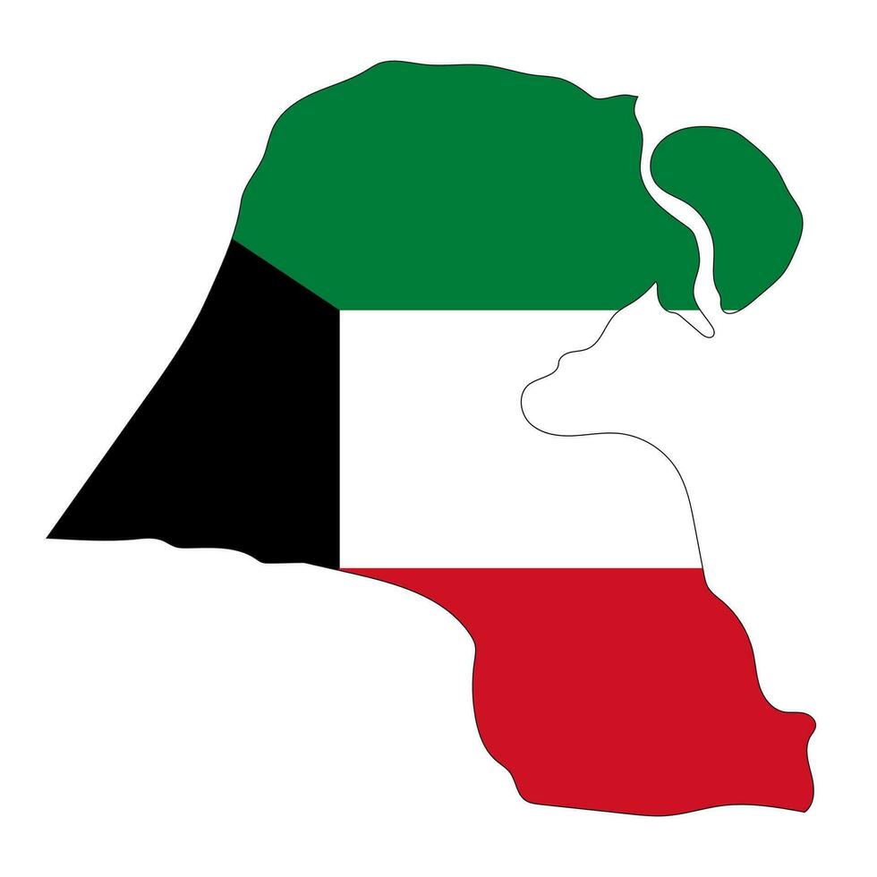 Kuwait carta geografica silhouette con bandiera isolato su bianca sfondo vettore