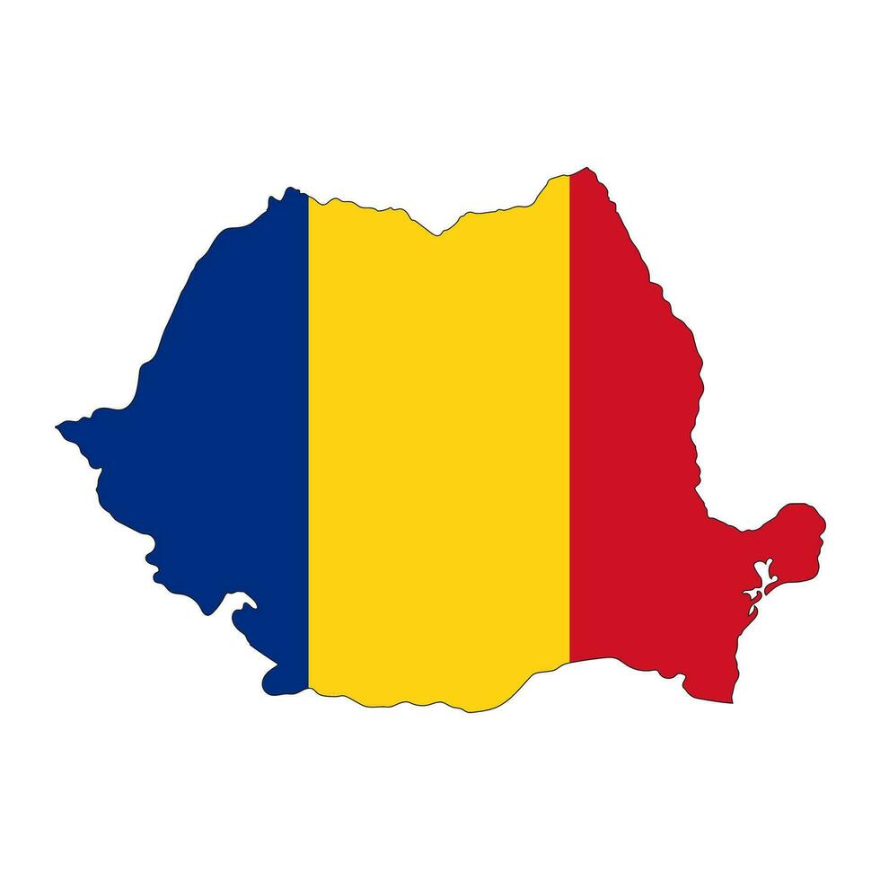Romania carta geografica silhouette con bandiera isolato su bianca sfondo vettore