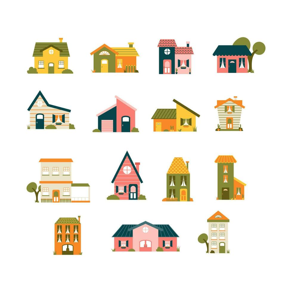carino scatola di cartone Casa vettore illustrazione. il famiglia Casa icona isolato su bianca sfondo. Quartiere con le case illustrato.