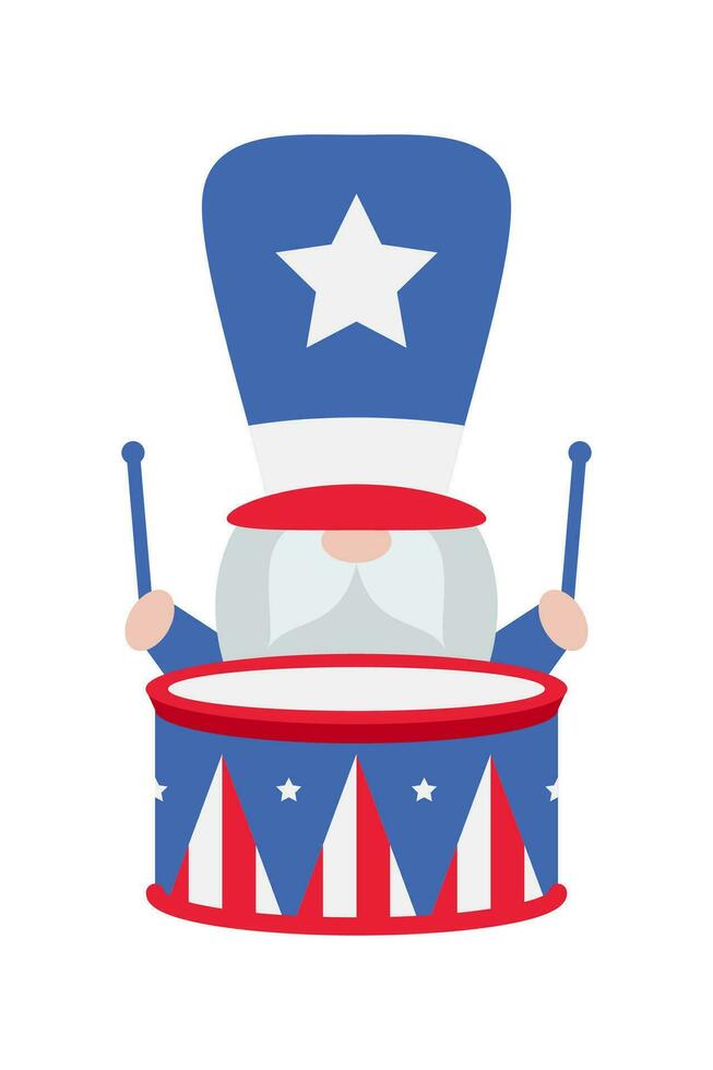patriottico gnomi illustrazione. divertente gnomi nel America indipendenza giorno costume carnevale. 4 ° di luglio gnomo clipart è adatto per festeggiare di 4 ° di luglio vettore elemento design.