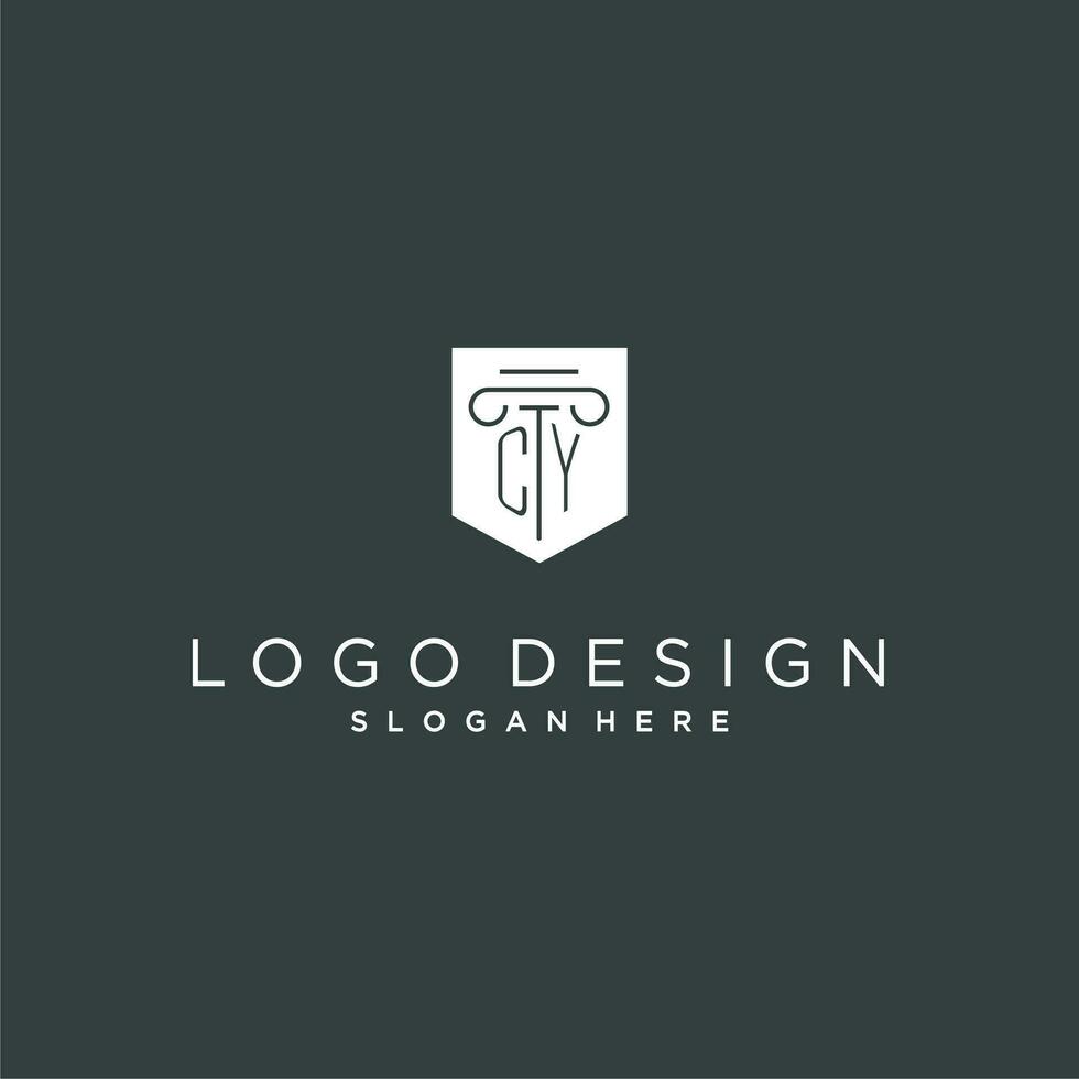 cy monogramma con pilastro e scudo logo disegno, lusso e elegante logo per legale azienda vettore