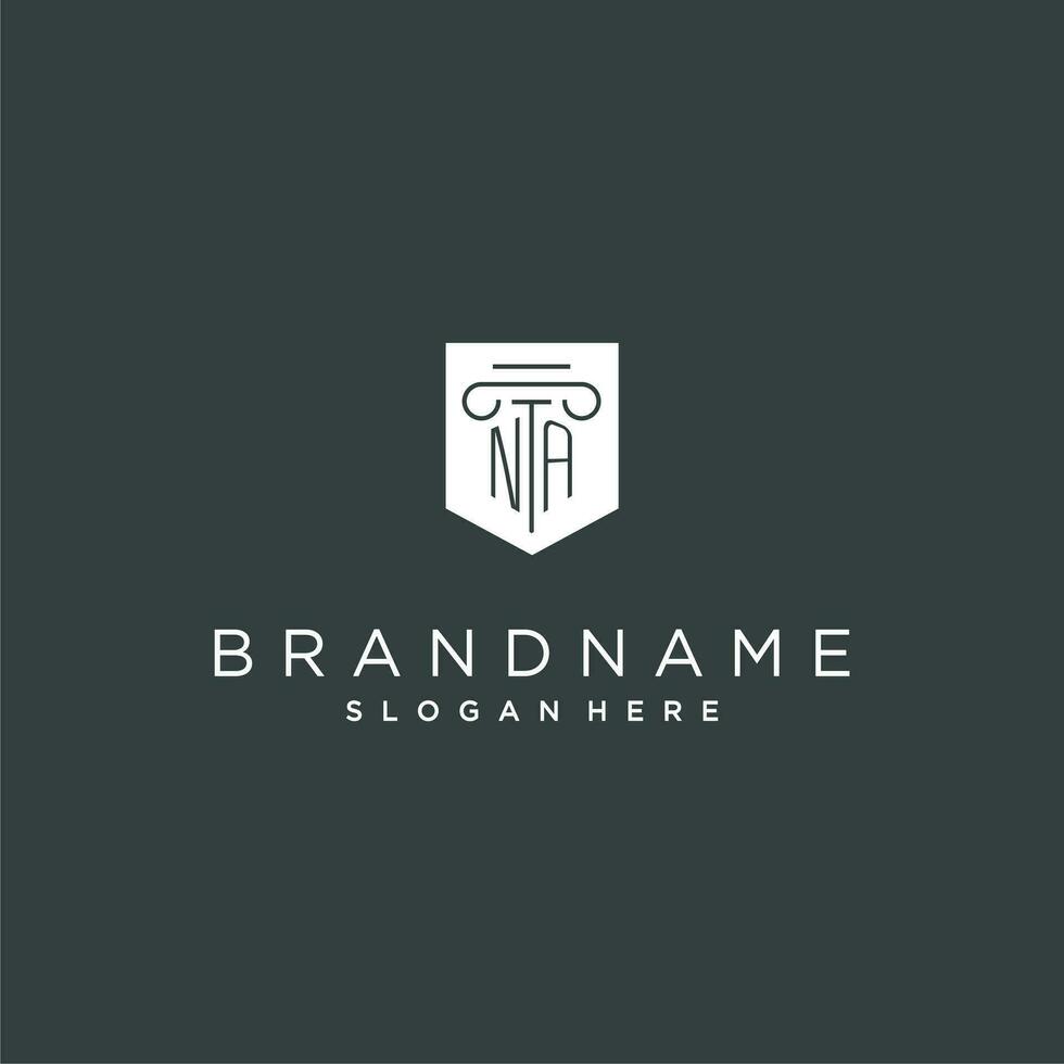 n / A monogramma con pilastro e scudo logo disegno, lusso e elegante logo per legale azienda vettore