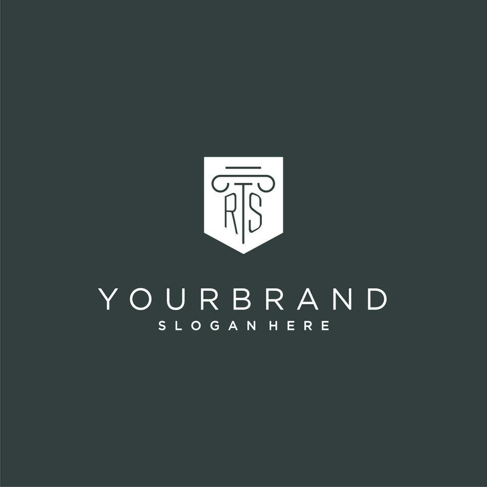 rs monogramma con pilastro e scudo logo disegno, lusso e elegante logo per legale azienda vettore