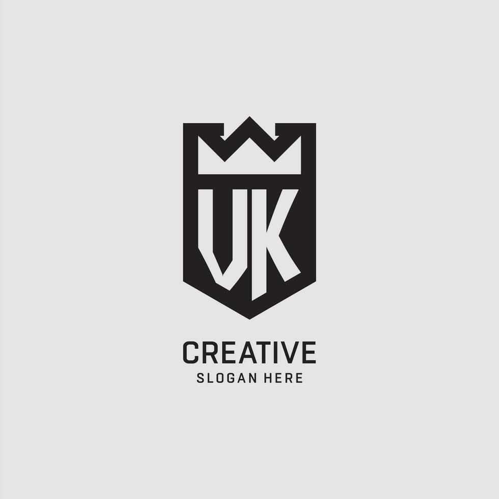 iniziale vk logo scudo forma, creativo esport logo design vettore