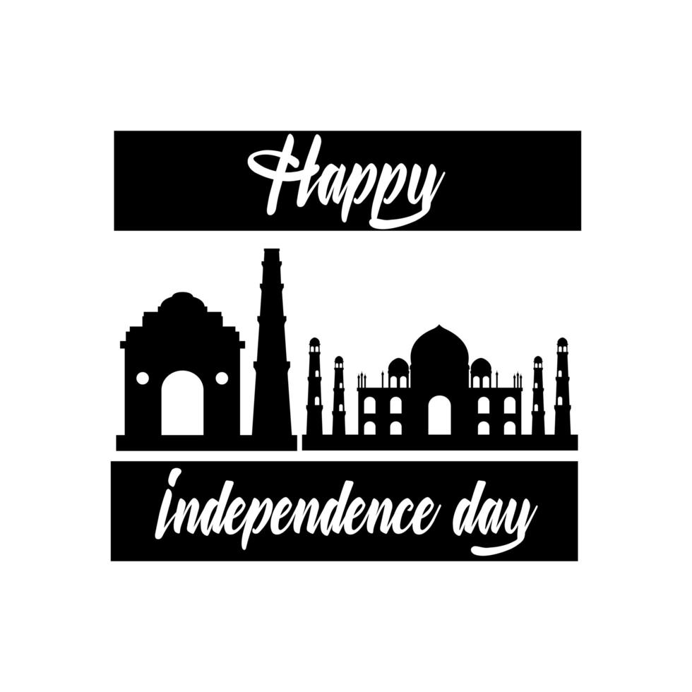 celebrazione del giorno dell'indipendenza dell'india con lo stile della silhouette della moschea del taj mahal vettore