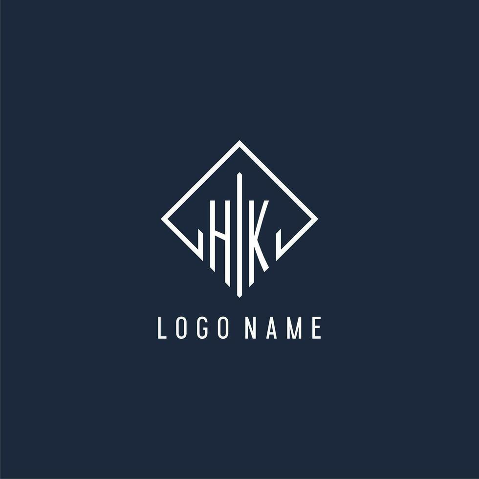 HK iniziale logo con lusso rettangolo stile design vettore