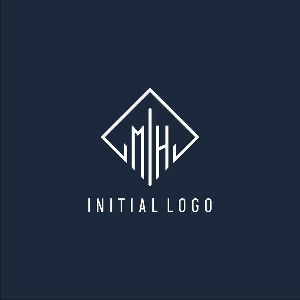 mh iniziale logo con lusso rettangolo stile design vettore