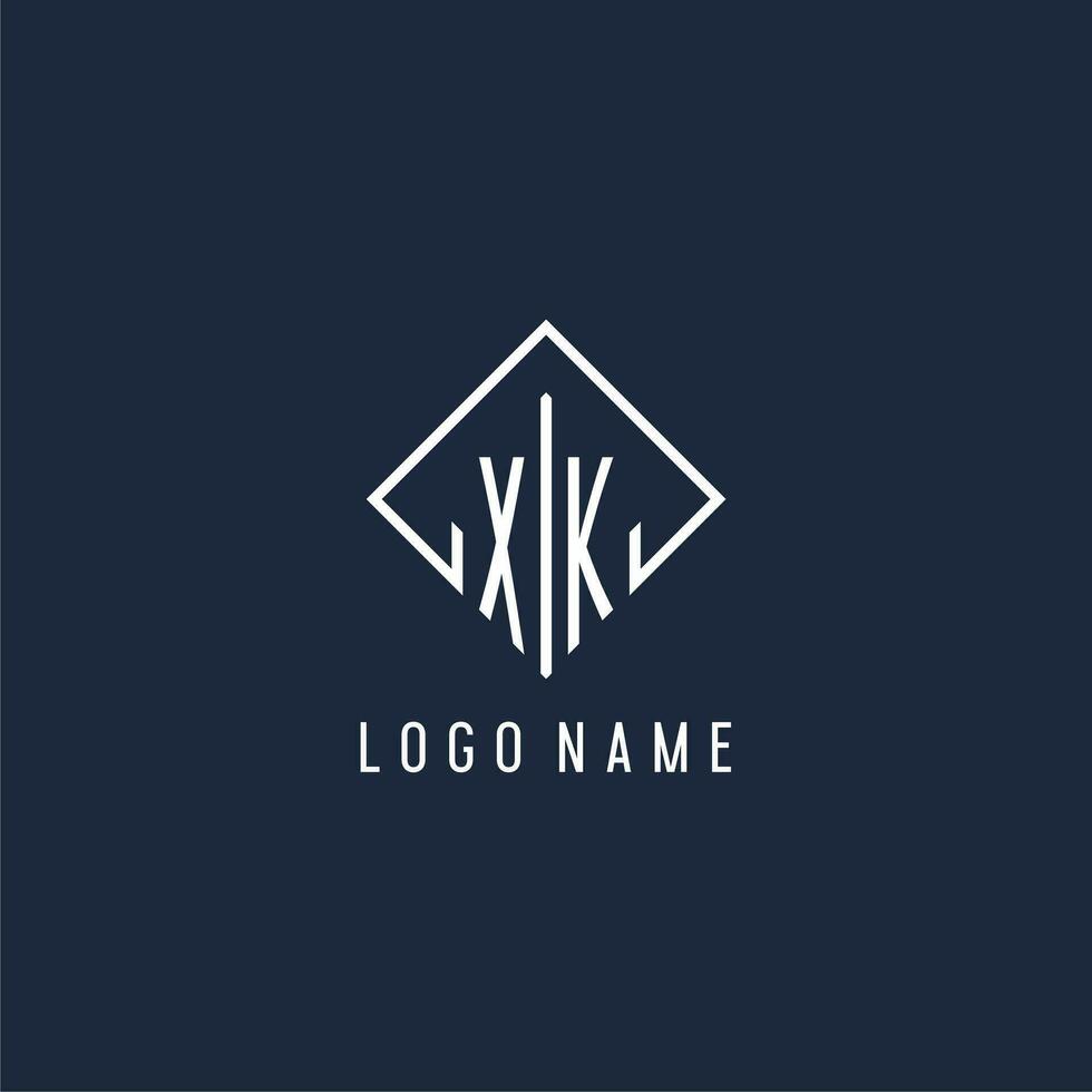 xk iniziale logo con lusso rettangolo stile design vettore