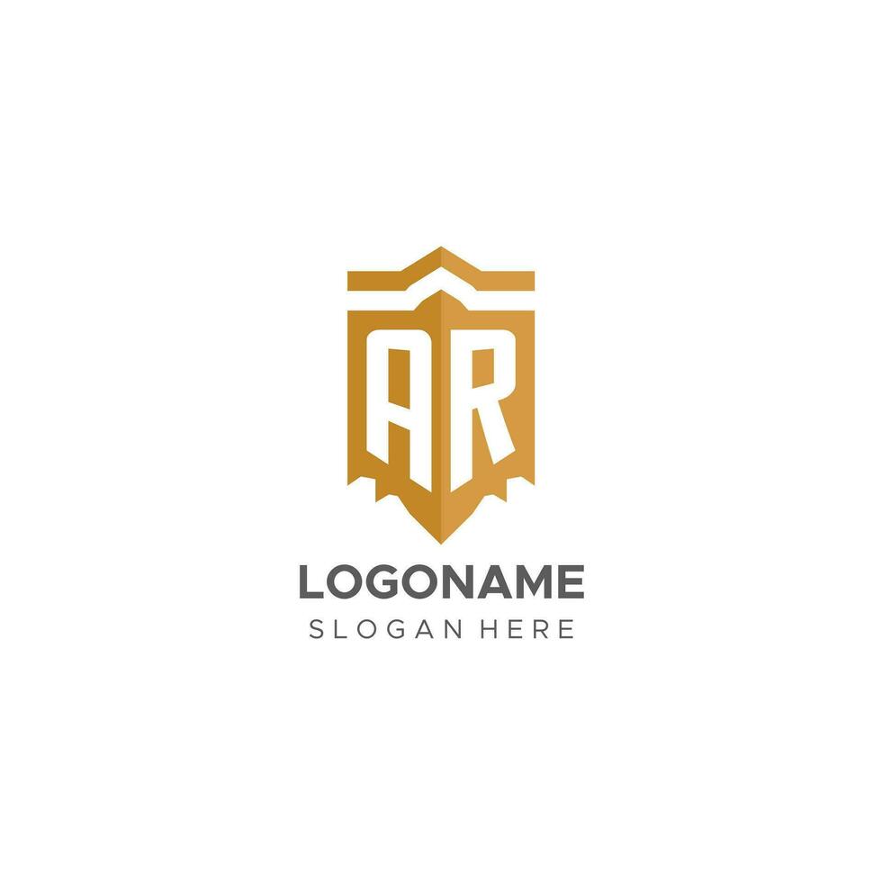 monogramma ar logo con scudo geometrico forma, elegante lusso iniziale logo design vettore