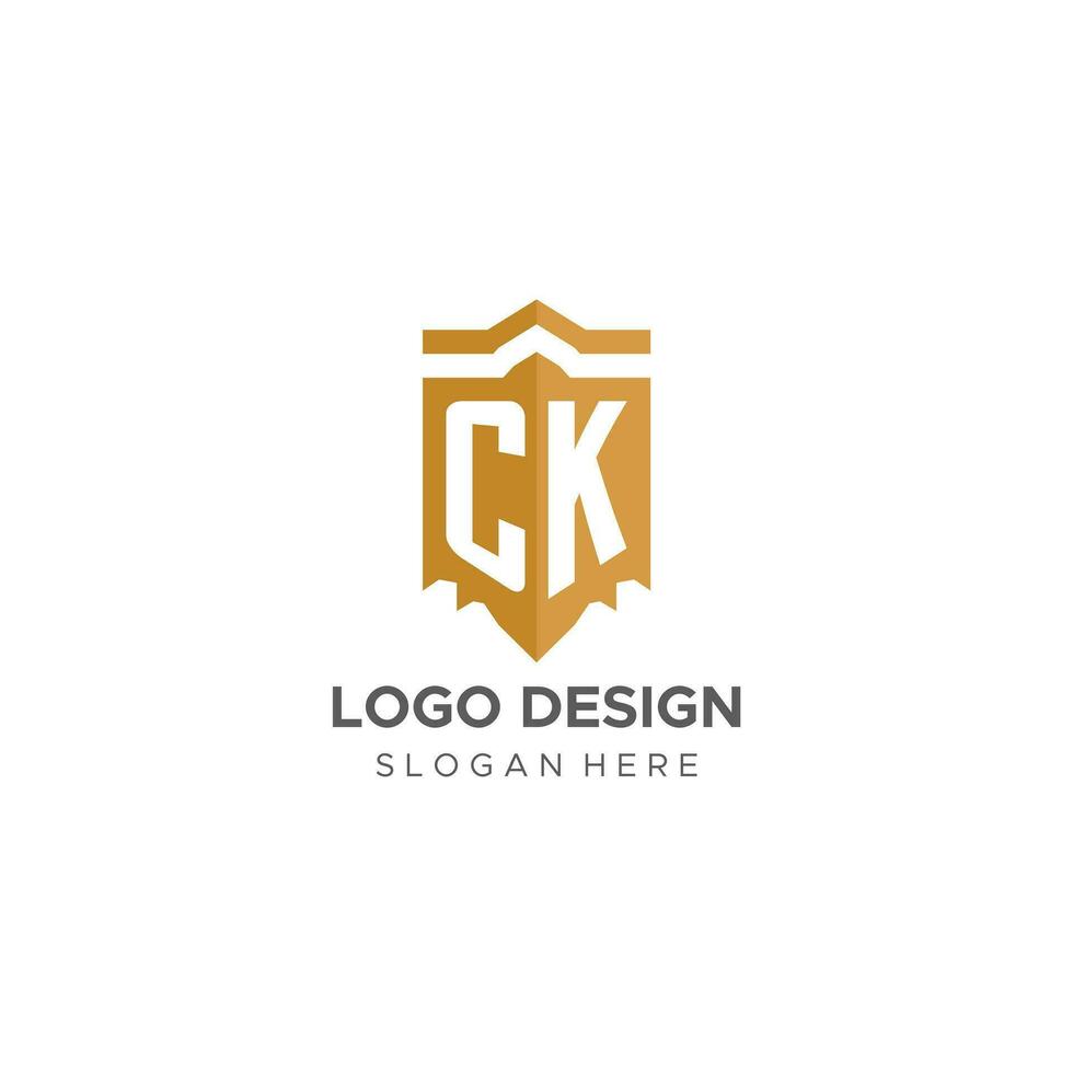 monogramma ck logo con scudo geometrico forma, elegante lusso iniziale logo design vettore