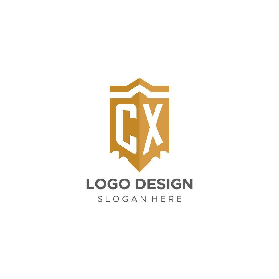 monogramma cx logo con scudo geometrico forma, elegante lusso iniziale logo design vettore