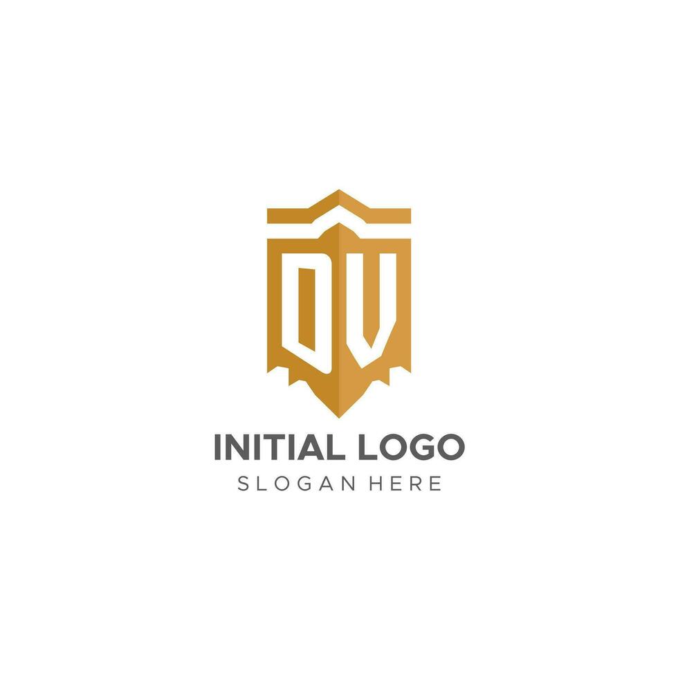 monogramma dv logo con scudo geometrico forma, elegante lusso iniziale logo design vettore