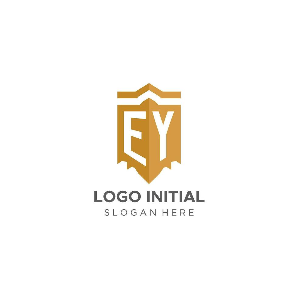 monogramma ehi logo con scudo geometrico forma, elegante lusso iniziale logo design vettore