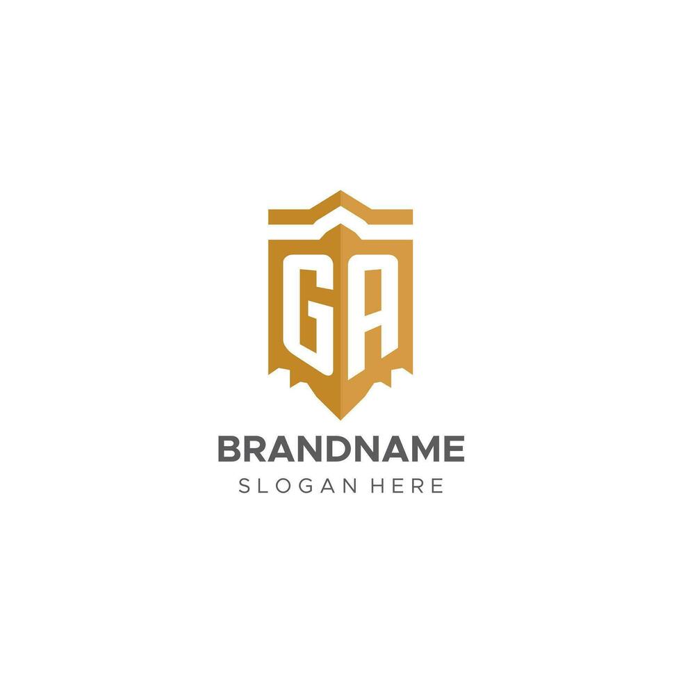 monogramma ga logo con scudo geometrico forma, elegante lusso iniziale logo design vettore