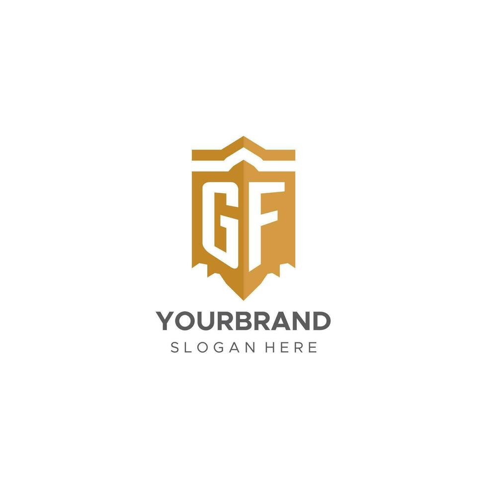 monogramma gf logo con scudo geometrico forma, elegante lusso iniziale logo design vettore