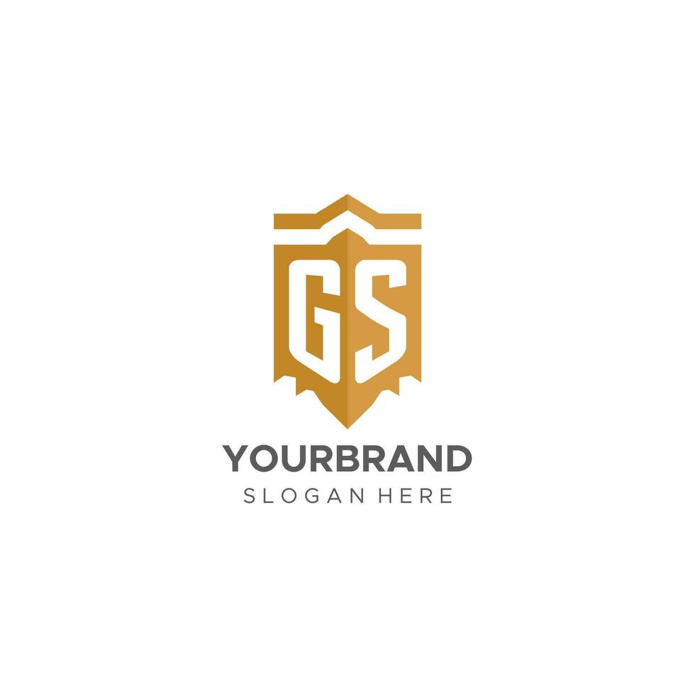 monogramma gs logo con scudo geometrico forma, elegante lusso iniziale logo design vettore