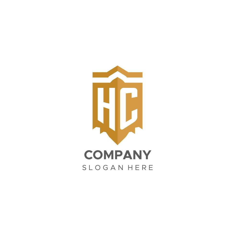 monogramma hc logo con scudo geometrico forma, elegante lusso iniziale logo design vettore