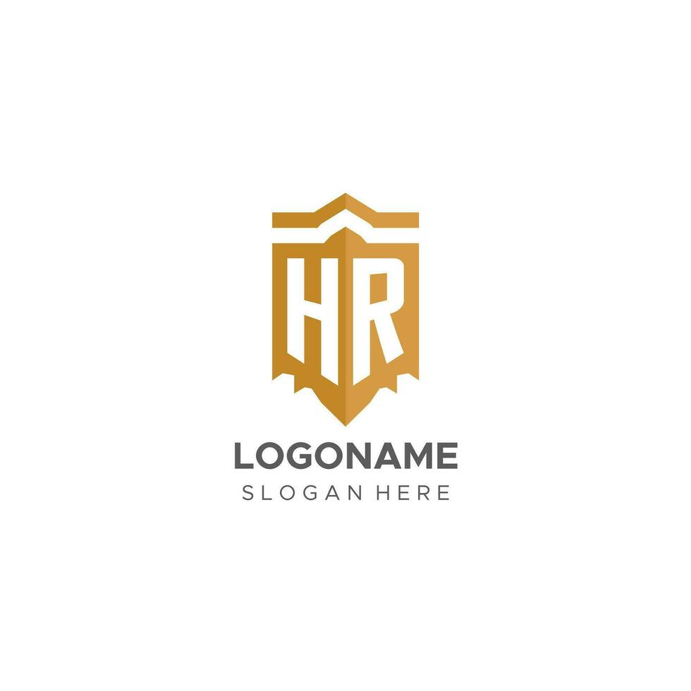 monogramma hr logo con scudo geometrico forma, elegante lusso iniziale logo design vettore