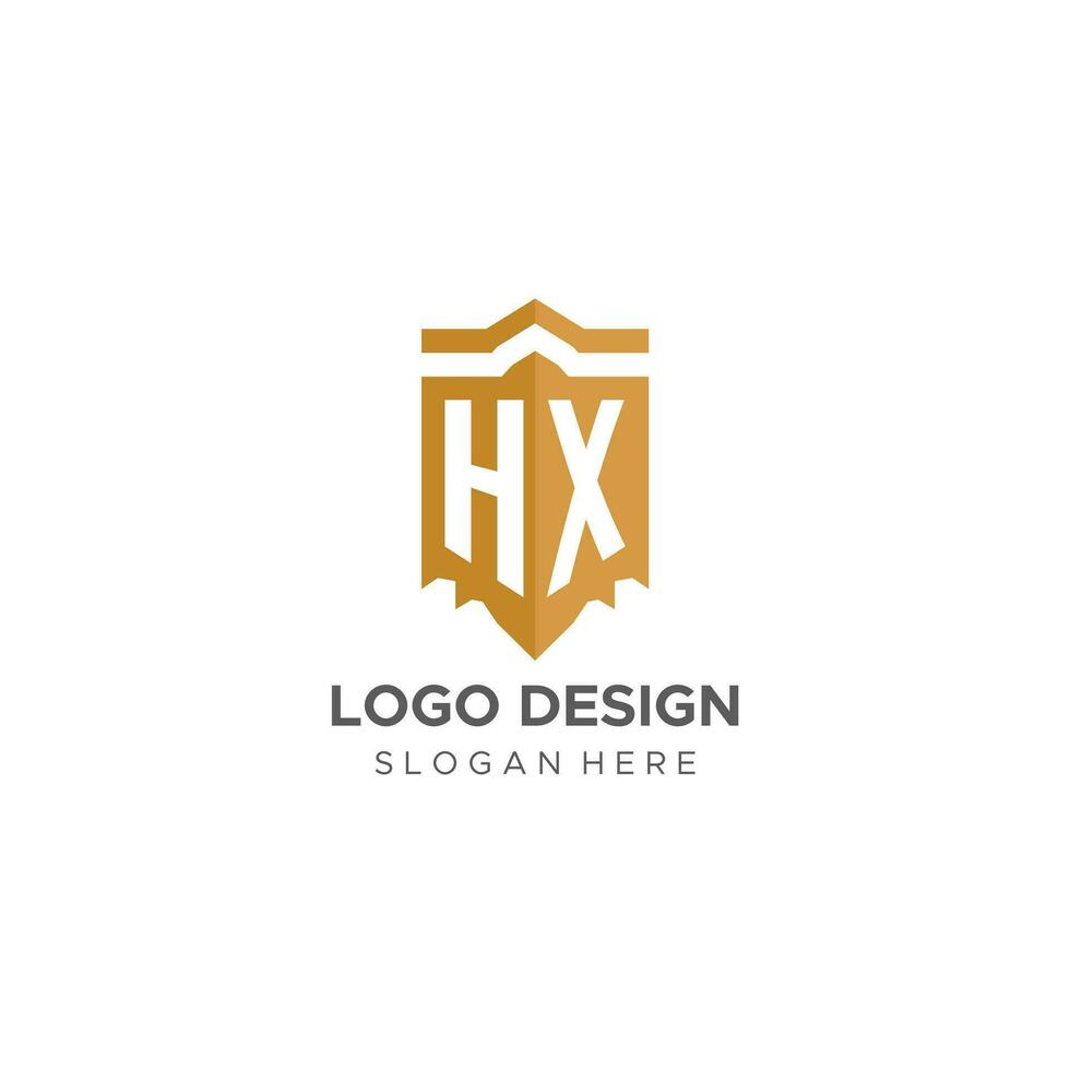 monogramma hx logo con scudo geometrico forma, elegante lusso iniziale logo design vettore