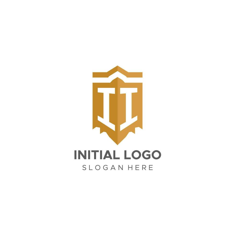 monogramma ii logo con scudo geometrico forma, elegante lusso iniziale logo design vettore