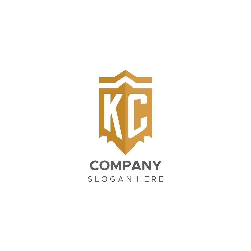 monogramma kc logo con scudo geometrico forma, elegante lusso iniziale logo design vettore