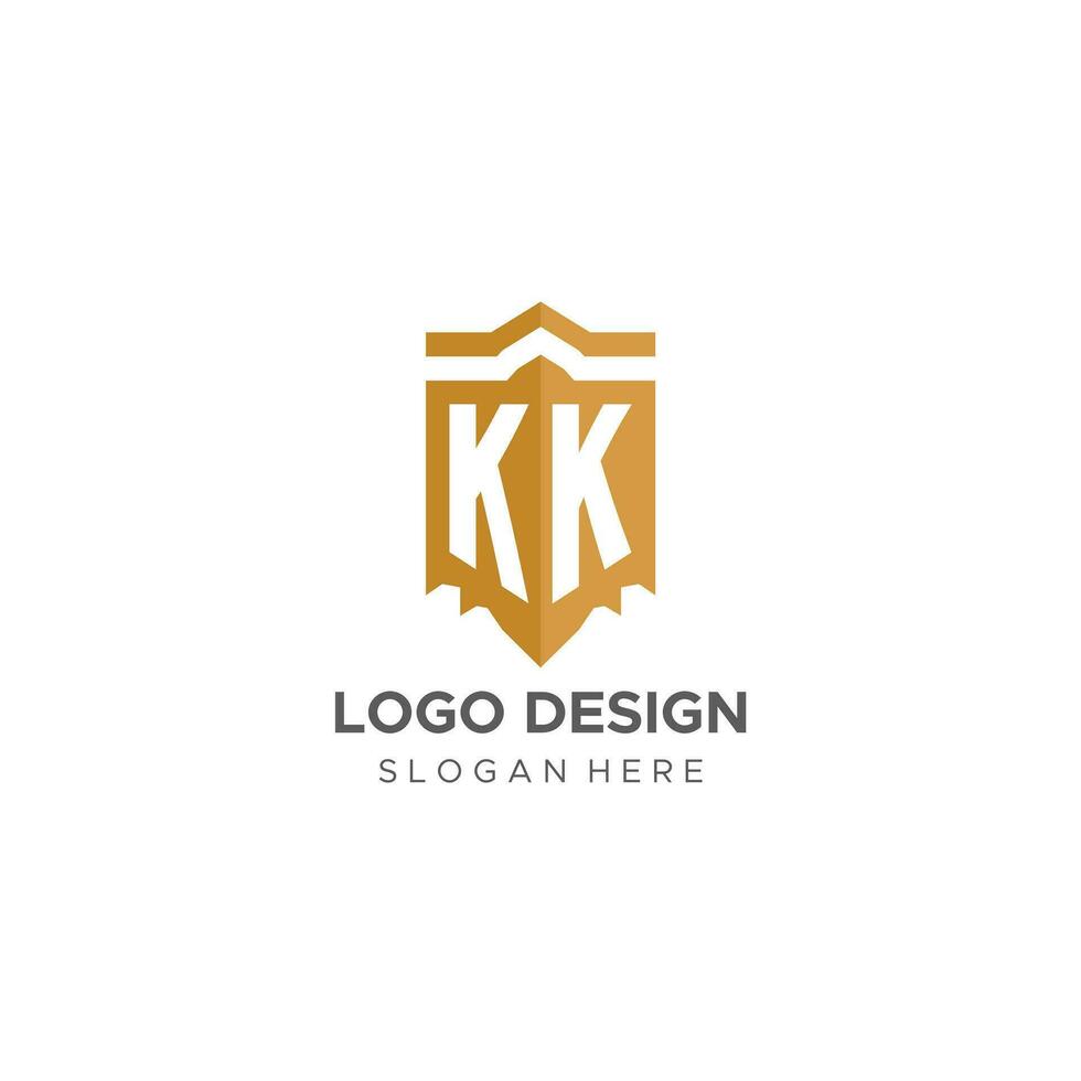 monogramma kk logo con scudo geometrico forma, elegante lusso iniziale logo design vettore