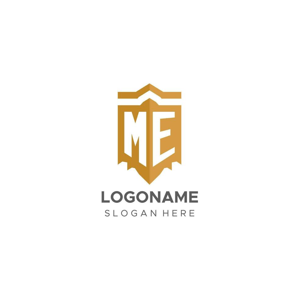 monogramma me logo con scudo geometrico forma, elegante lusso iniziale logo design vettore