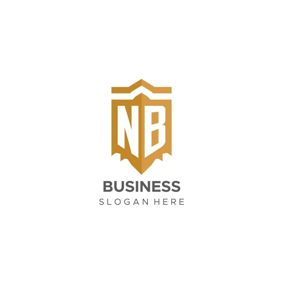 monogramma nb logo con scudo geometrico forma, elegante lusso iniziale logo design vettore