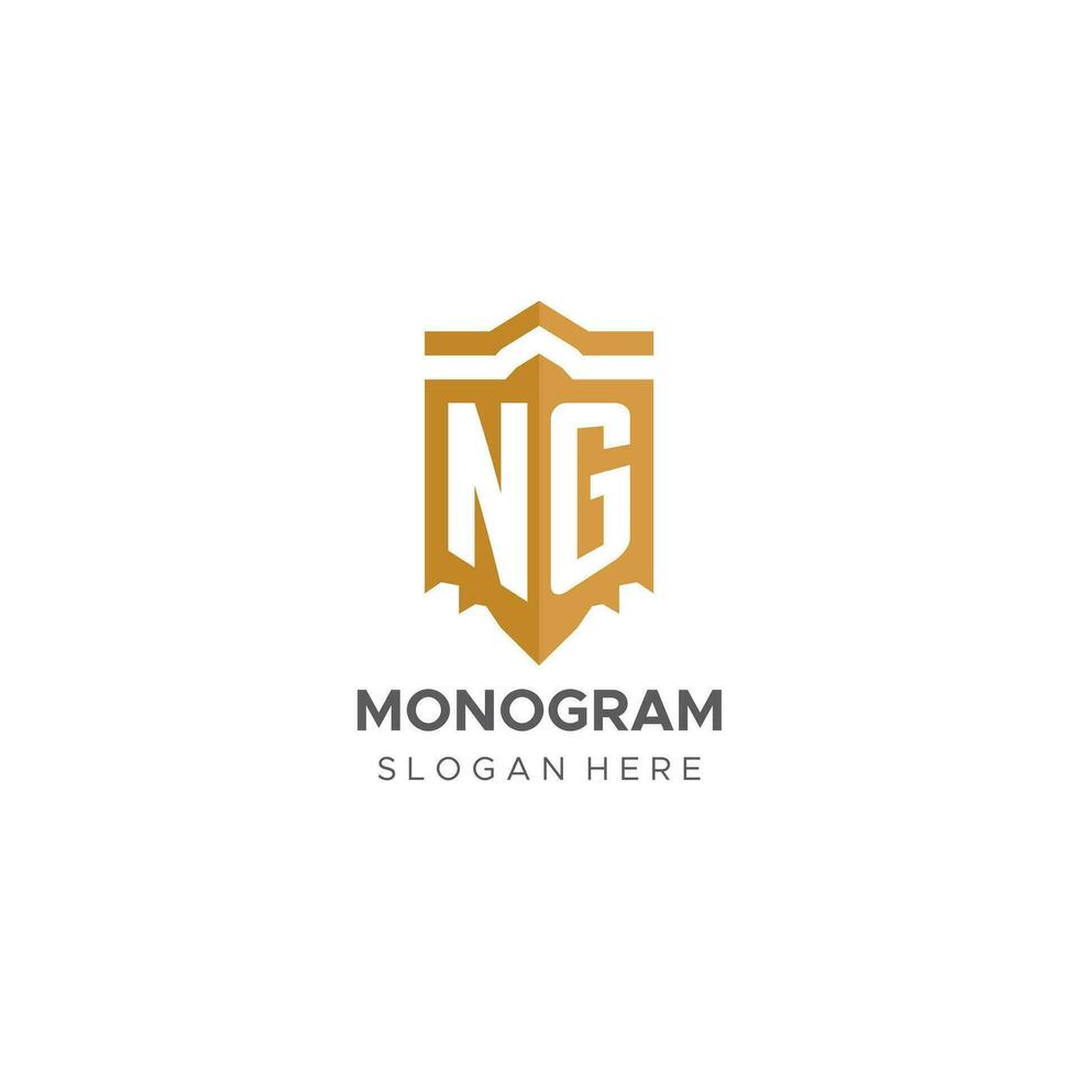 monogramma ng logo con scudo geometrico forma, elegante lusso iniziale logo design vettore