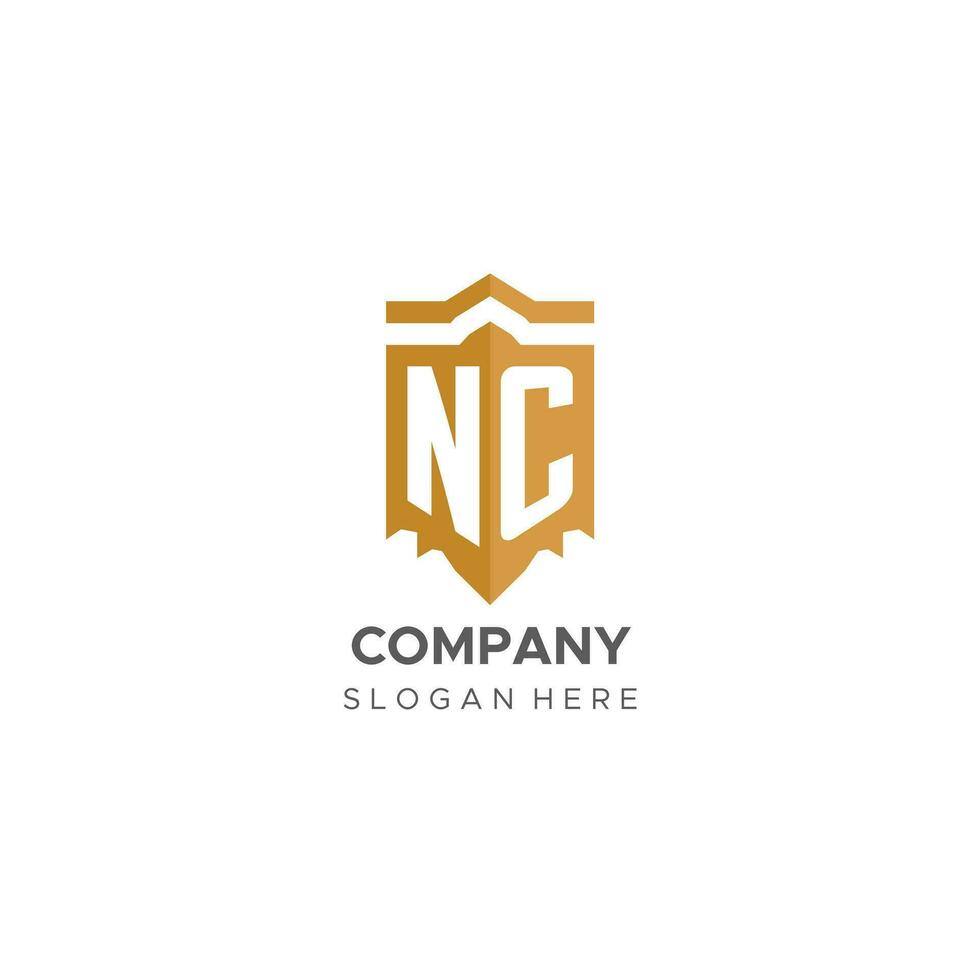monogramma nc logo con scudo geometrico forma, elegante lusso iniziale logo design vettore