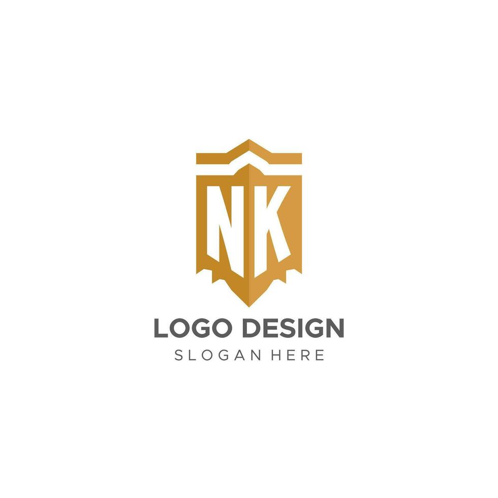 monogramma nk logo con scudo geometrico forma, elegante lusso iniziale logo design vettore