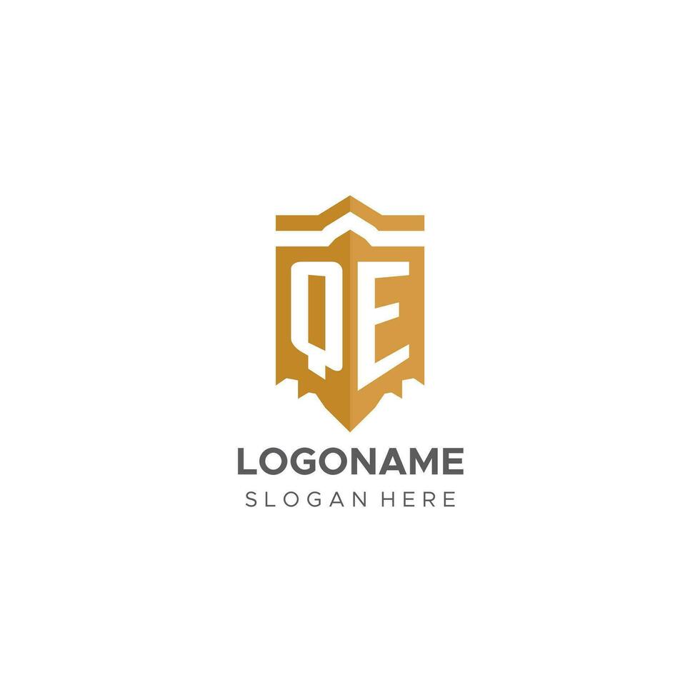 monogramma qe logo con scudo geometrico forma, elegante lusso iniziale logo design vettore