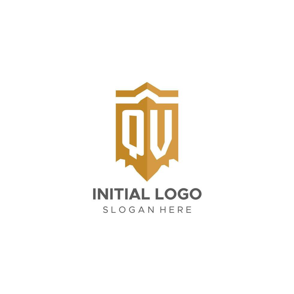 monogramma qv logo con scudo geometrico forma, elegante lusso iniziale logo design vettore