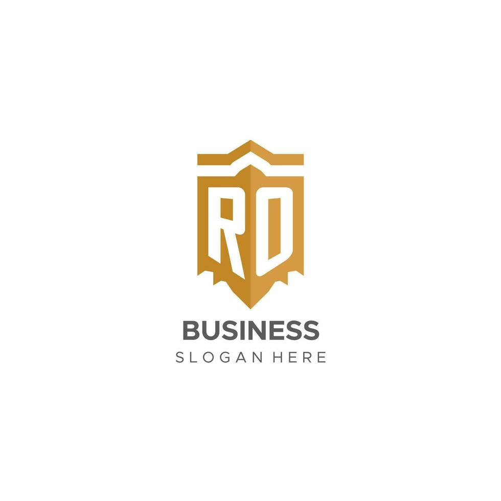 monogramma ro logo con scudo geometrico forma, elegante lusso iniziale logo design vettore