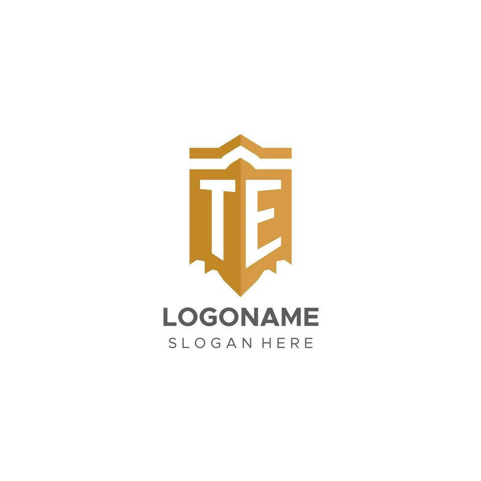 monogramma TE logo con scudo geometrico forma, elegante lusso iniziale logo design vettore