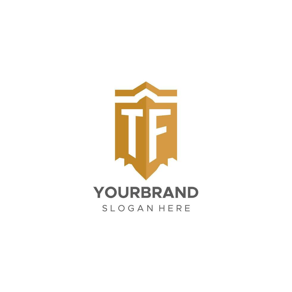 monogramma tf logo con scudo geometrico forma, elegante lusso iniziale logo design vettore