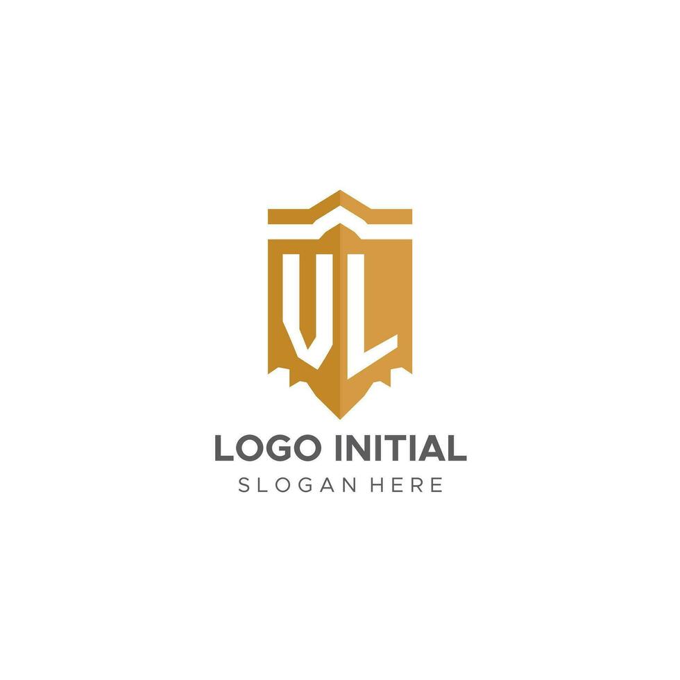 monogramma vl logo con scudo geometrico forma, elegante lusso iniziale logo design vettore