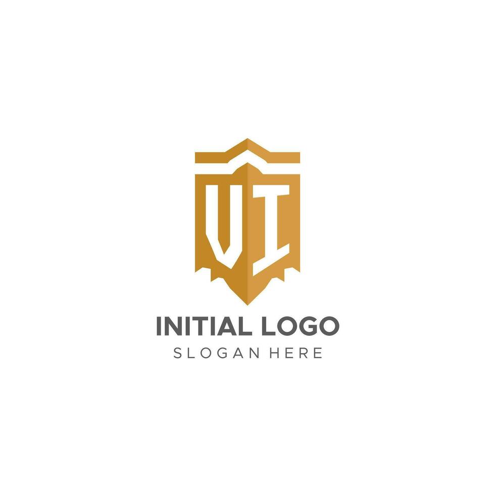 monogramma vi logo con scudo geometrico forma, elegante lusso iniziale logo design vettore