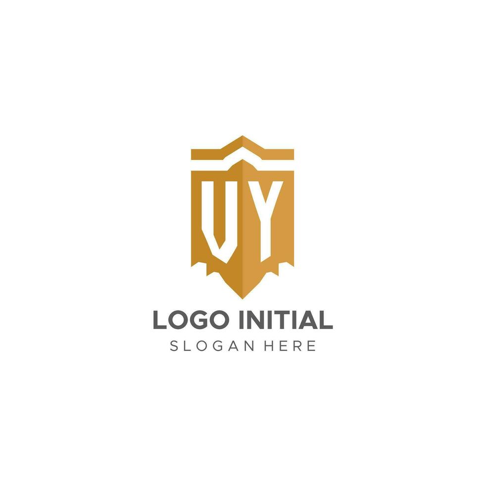 monogramma vy logo con scudo geometrico forma, elegante lusso iniziale logo design vettore