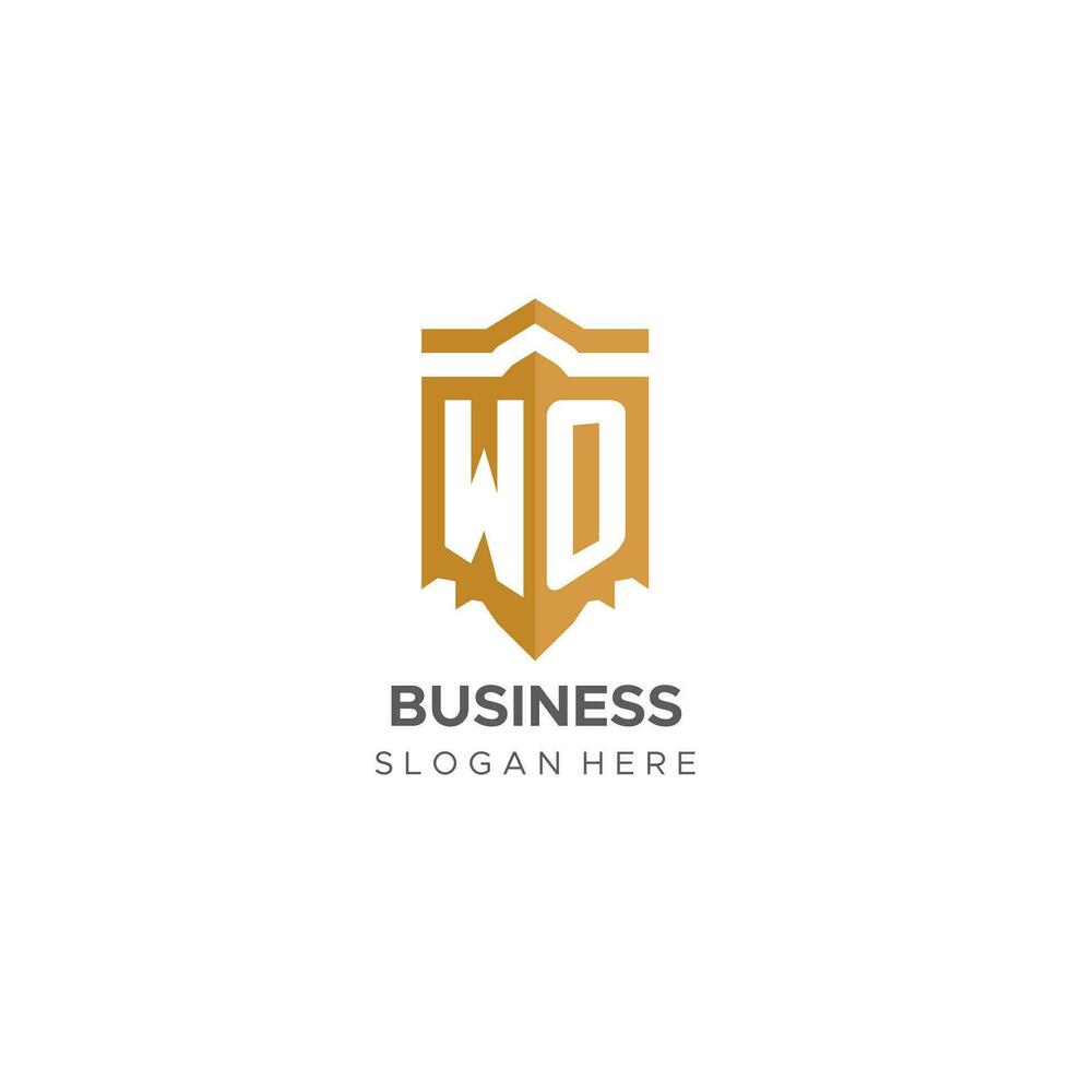 monogramma wo logo con scudo geometrico forma, elegante lusso iniziale logo design vettore