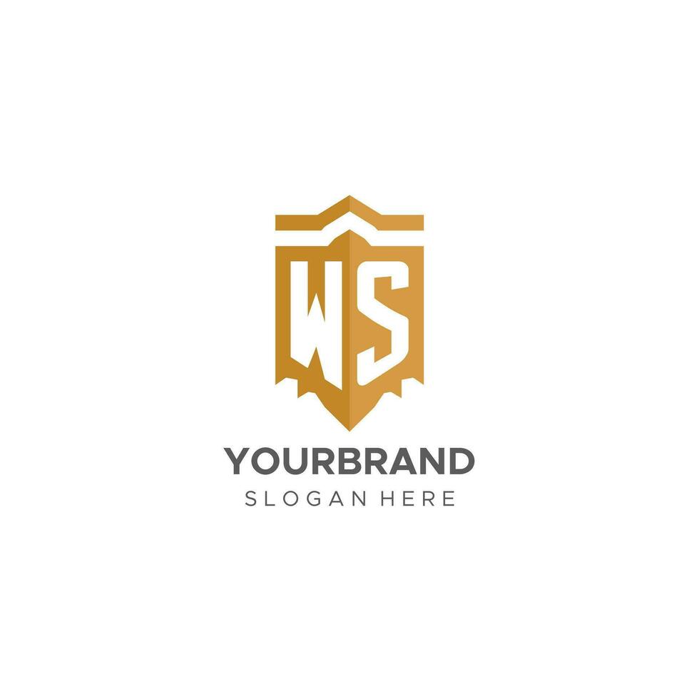 monogramma wow logo con scudo geometrico forma, elegante lusso iniziale logo design vettore